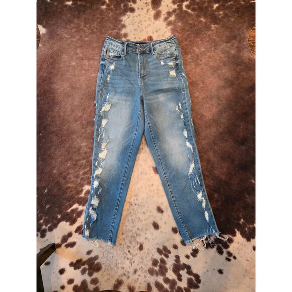 Judy Blue Distressed Skinny Jeans Sz 5/27 – Raw Hem Trendy Denim - Picture 1 of 5